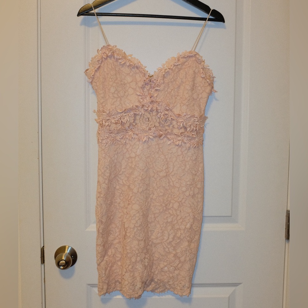 Elegant Lace Trim Pink Slip Dress